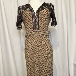 Free People Vintage Style Brown Floral Lace Maxi Dress